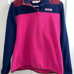 Vineyard Vines Colorblock Fleece Snap Pullover Women’s Medium Pink Navy Burgu